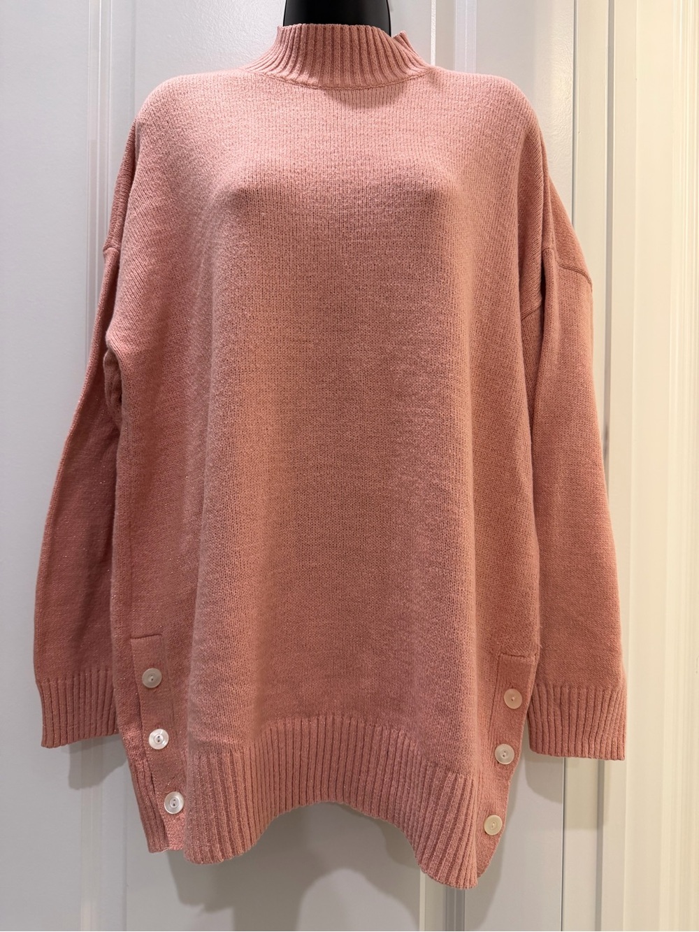 LC Lauren Conrad Pink Metallic Mock Neck Side Button Tunic Sweater XL
